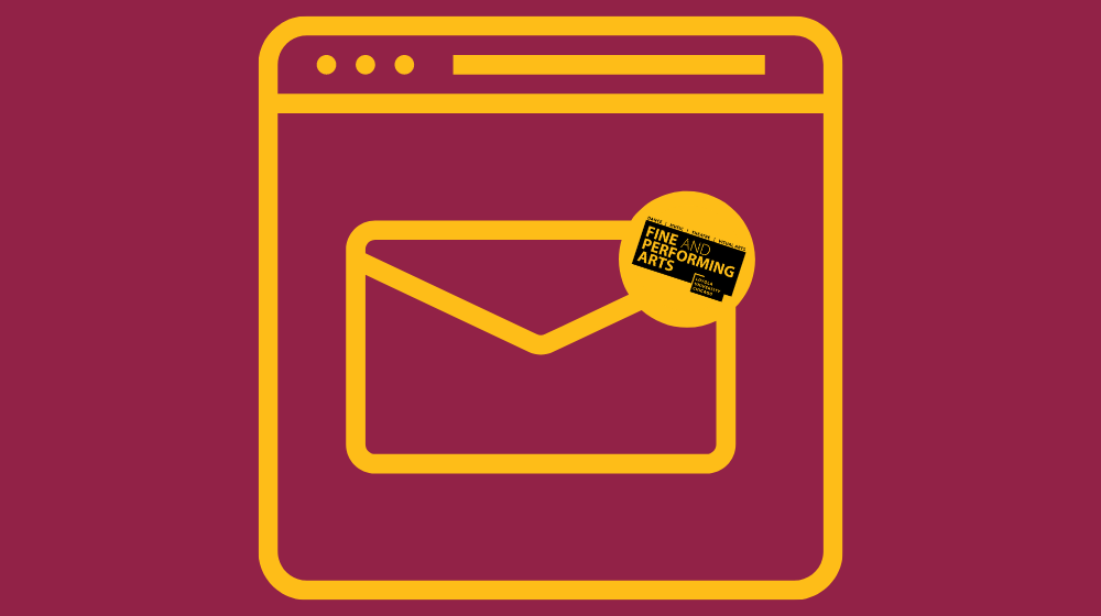 Maroon and gold graphic of a email icon Maroon and gold graphic of a email icon